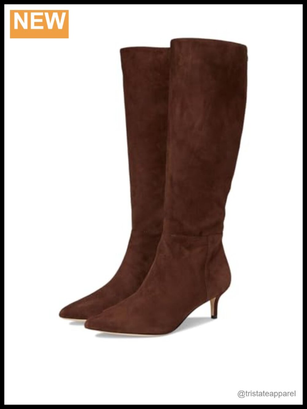 Suede Knee-High Boots with Kitten Heel Pointed Toe